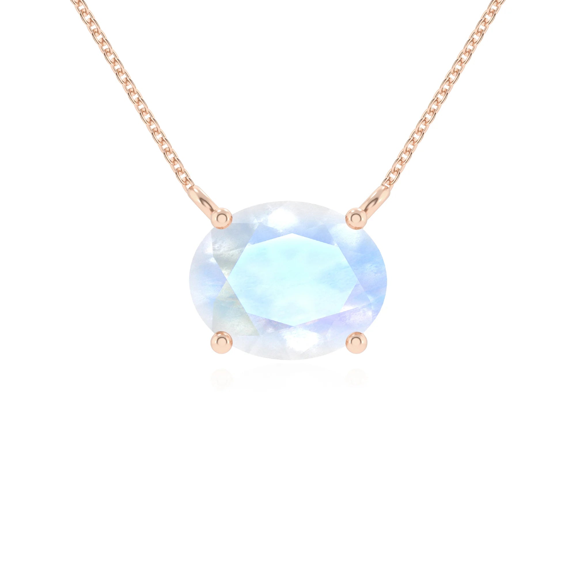 natural rainbow-moonstone oval solitaire necklaces in rose gold