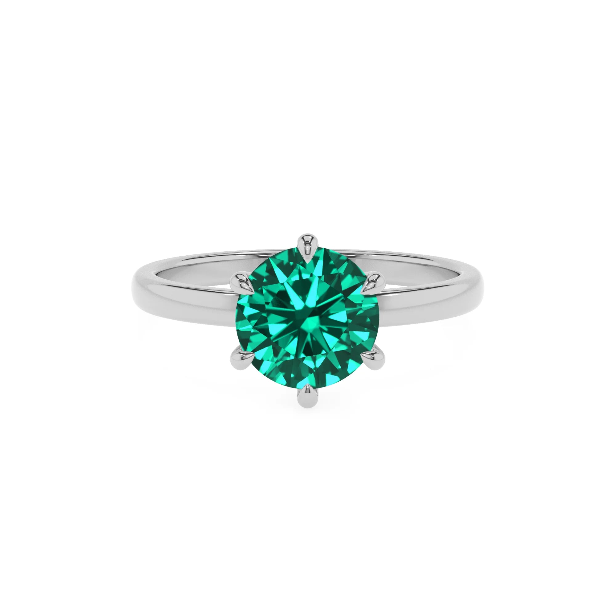 lab grown emerald round solitaire rings in sterling silver