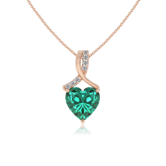 lab grown emerald heart solitaire necklaces in rose gold