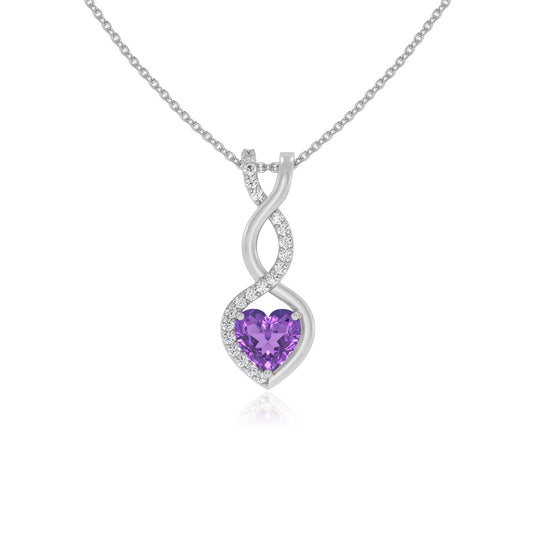 lab grown amethyst heart infinity necklaces in sterling silver