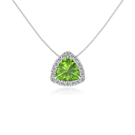 natural peridot trillion solitaire necklaces in white gold