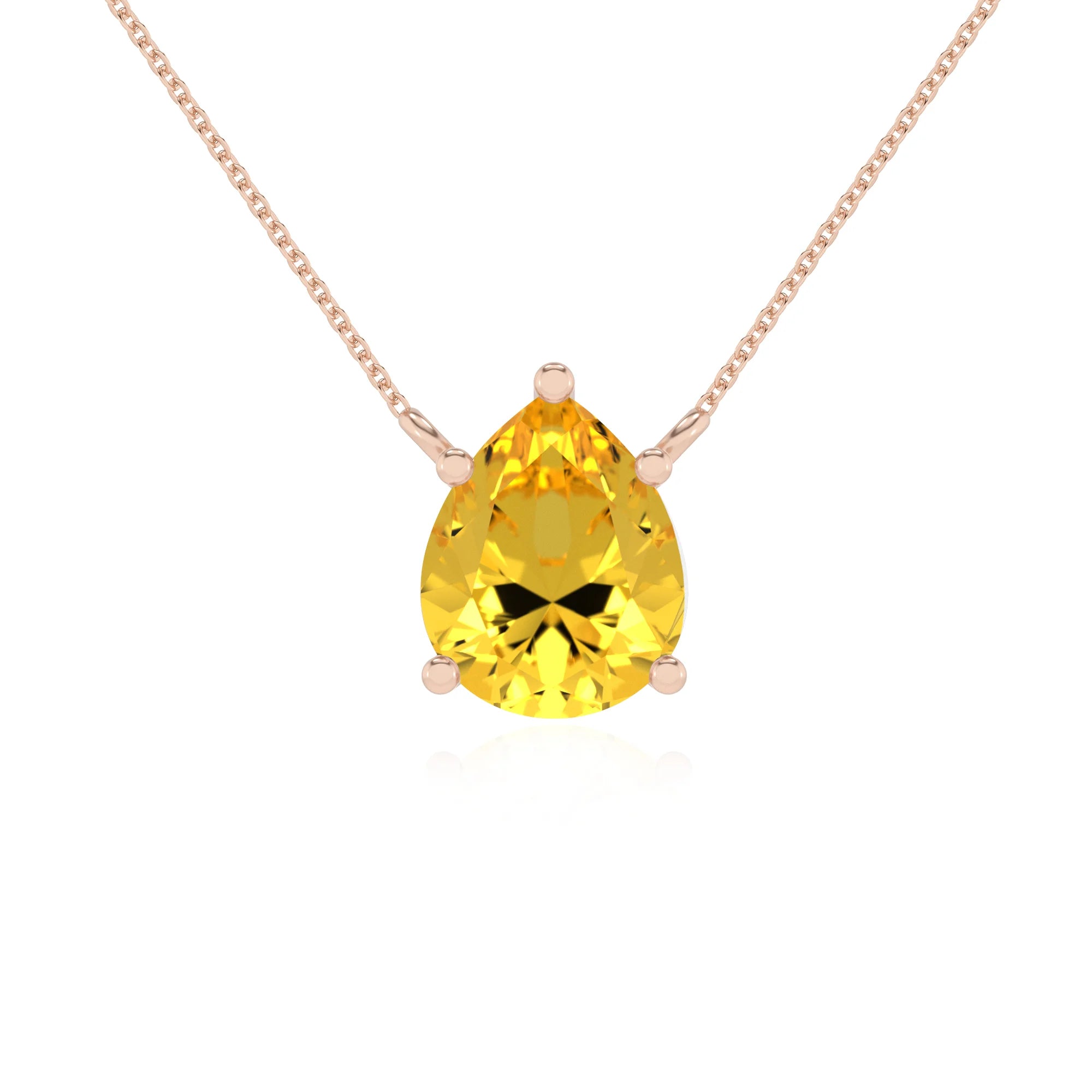 lab grown yellow-sapphire pear solitaire necklaces in rose gold