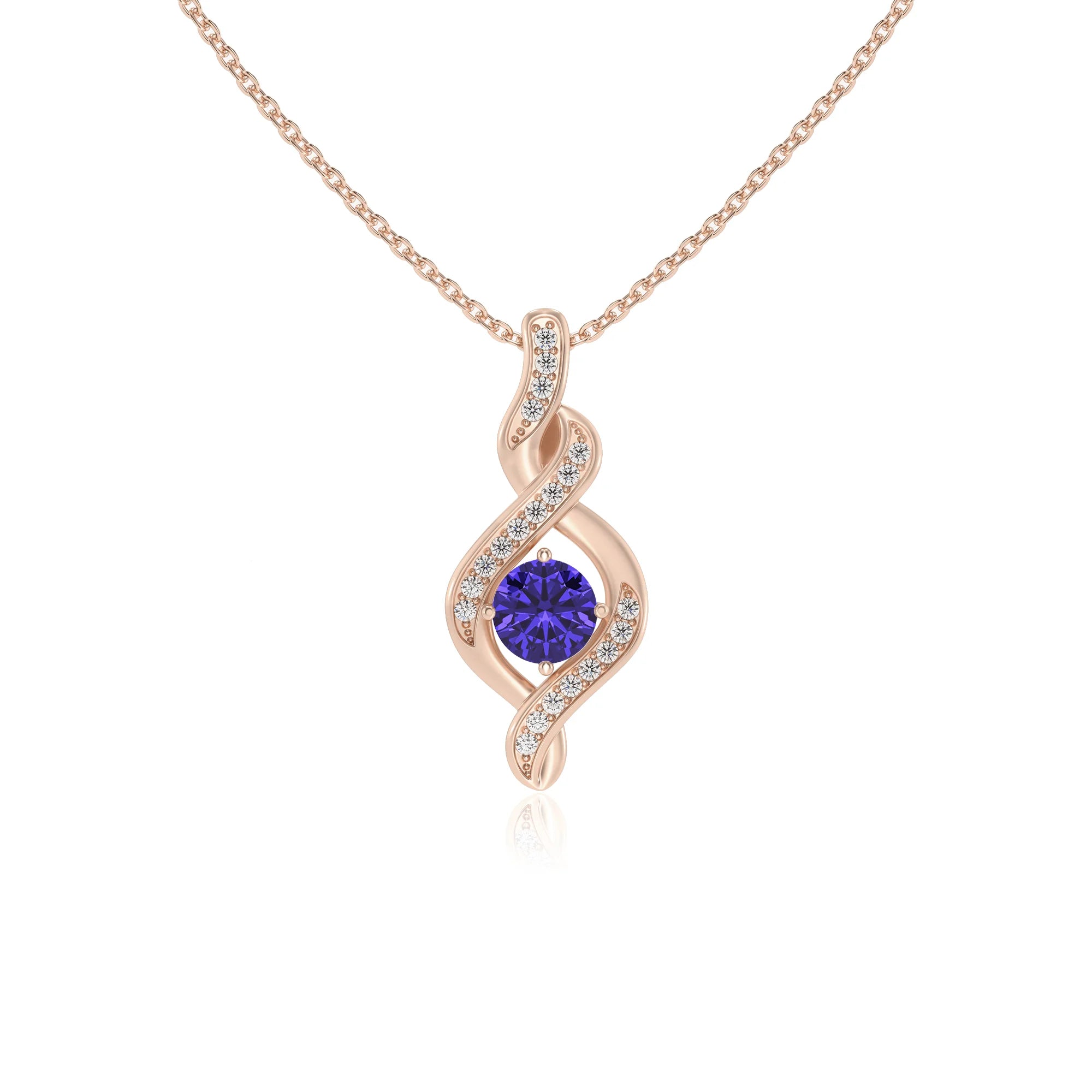 lab grown tanzanite round solitaire necklaces in rose gold