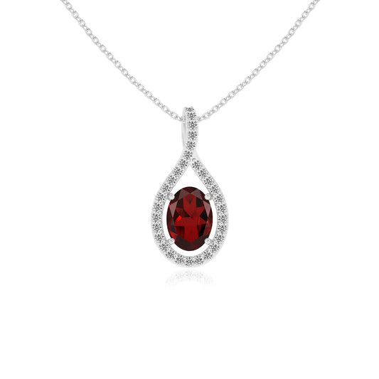 natural garnet oval solitaire necklaces in platinum