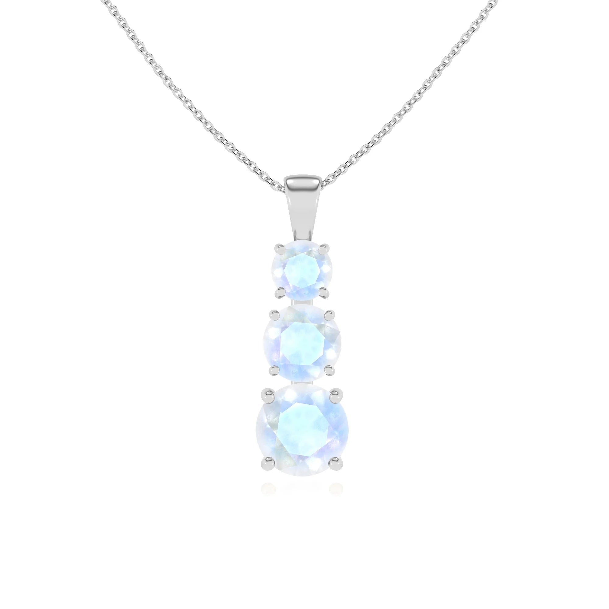natural rainbow-moonstone round bar v-bale necklaces in white gold