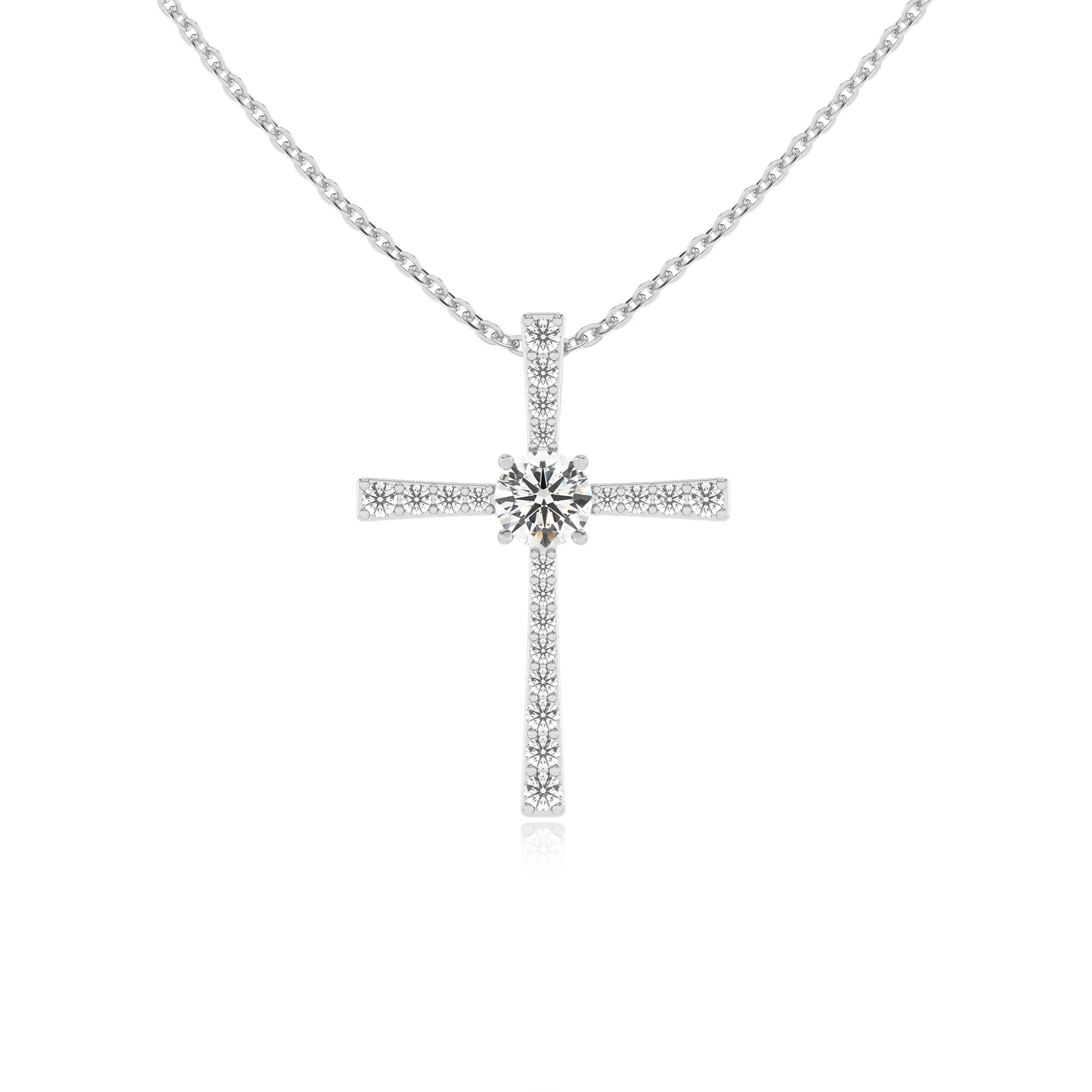 lab grown moissanite round infinity necklaces in white gold