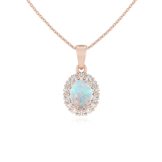 lab grown opal oval solitaire necklaces in rose gold