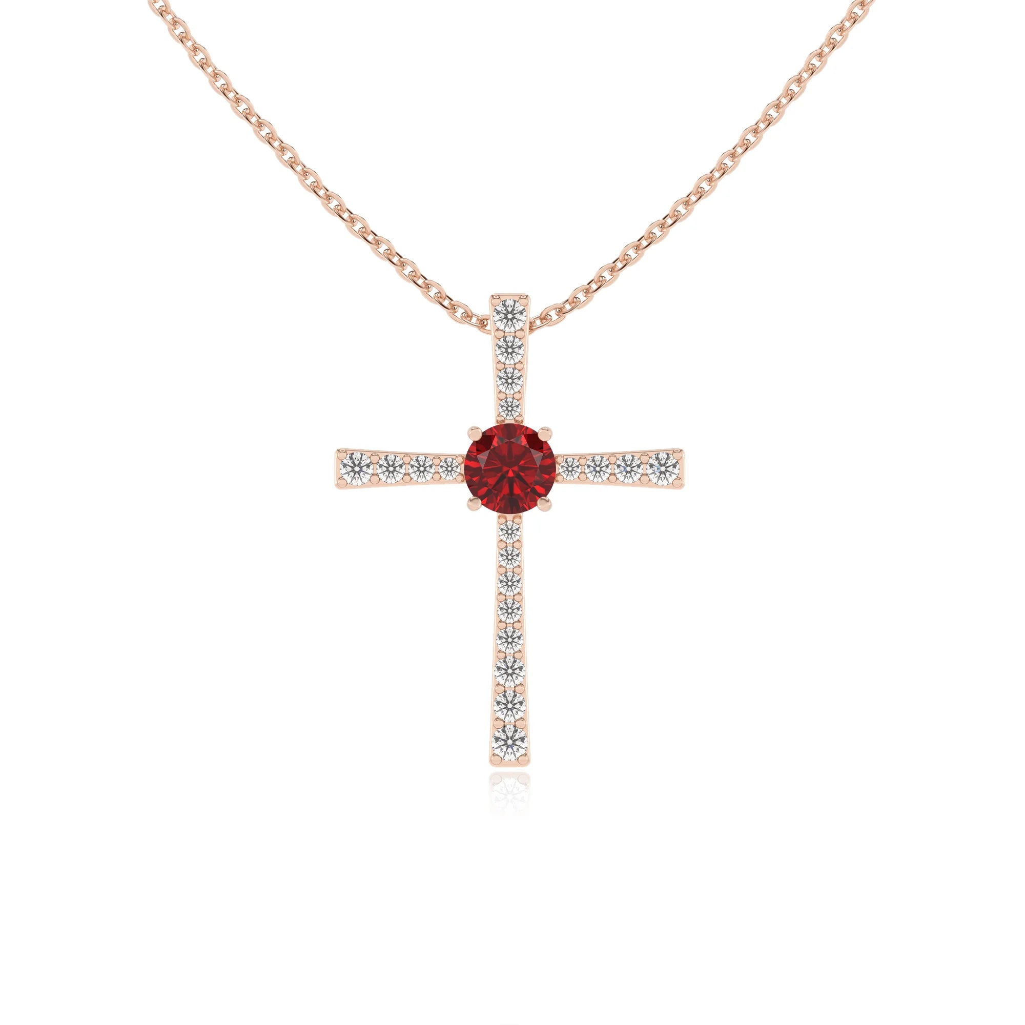 lab grown ruby round infinity necklaces in rose gold