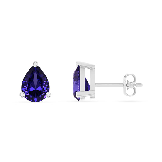 lab grown tanzanite pear stud earrings in white gold