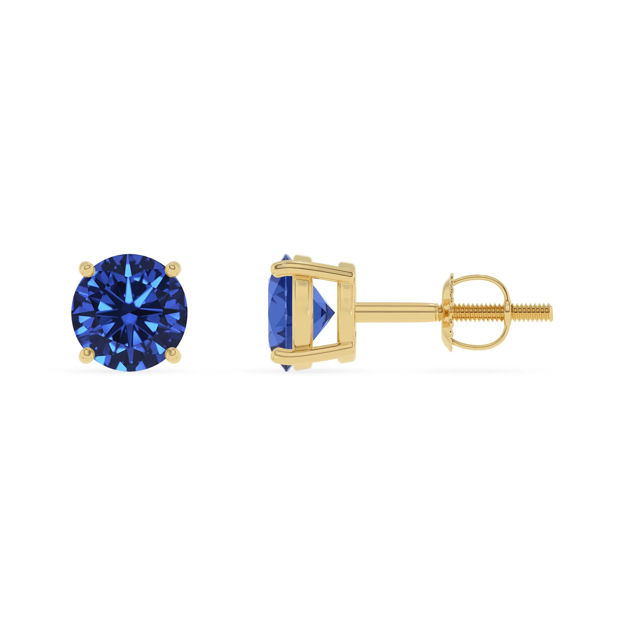 lab grown blue sapphire round stud earrings in yellow gold