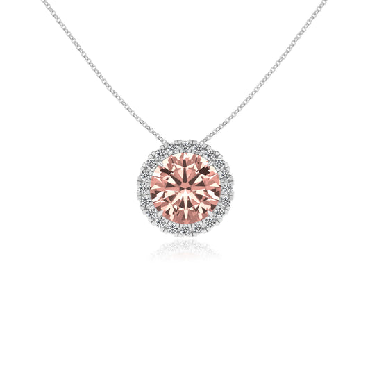 lab grown morganite round solitaire necklaces in platinum