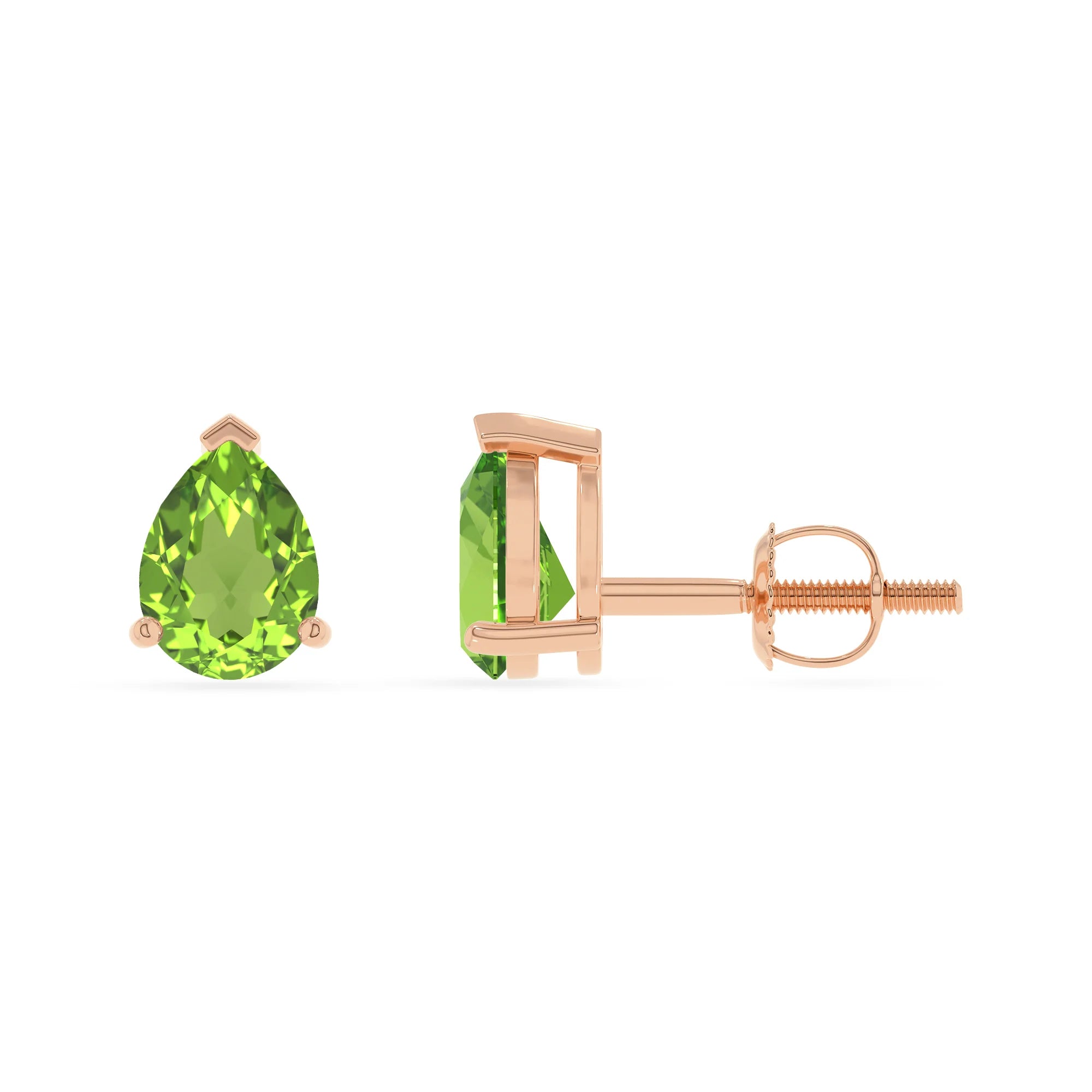 natural peridot pear stud earrings in rose gold