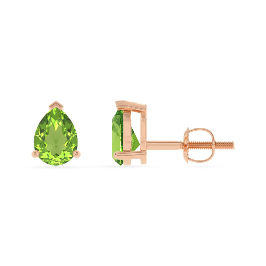natural peridot pear stud earrings in rose gold