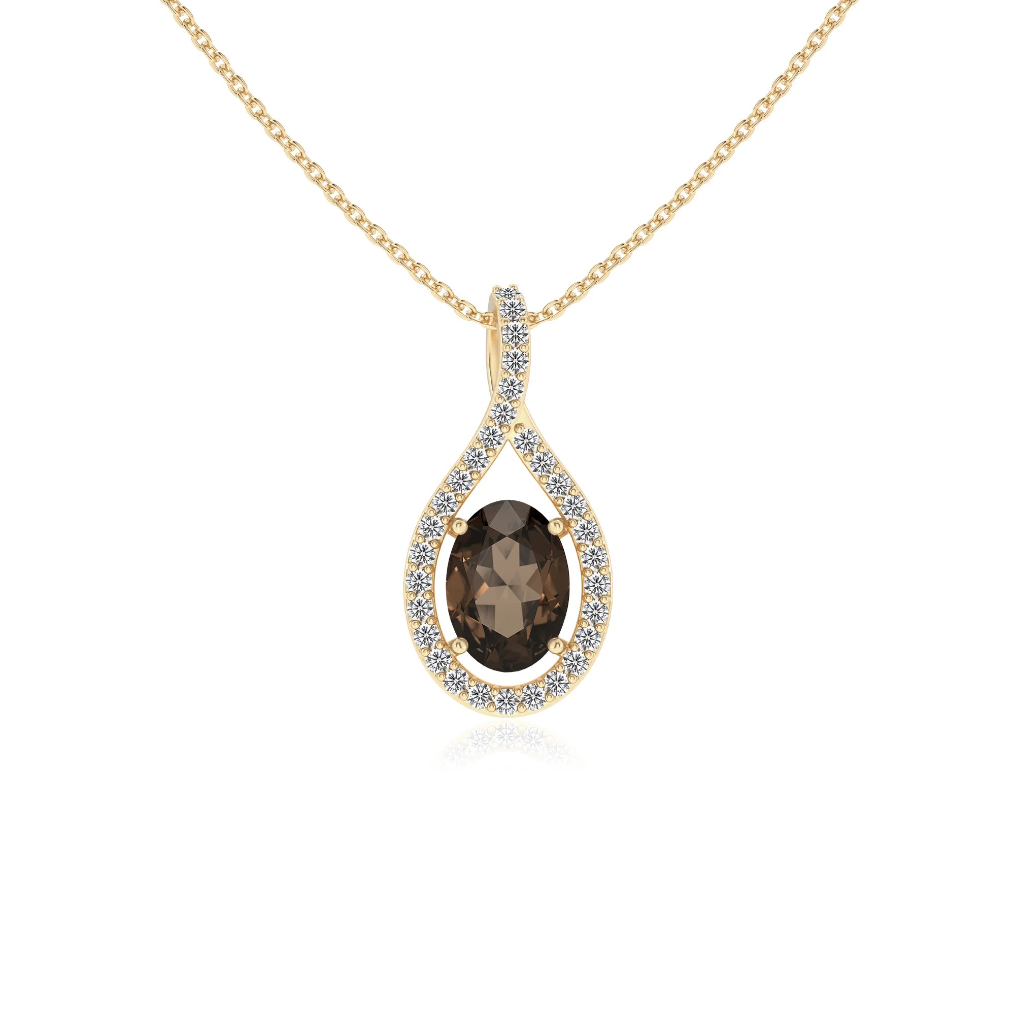 natural smoky-quartz oval solitaire necklaces in yellow gold