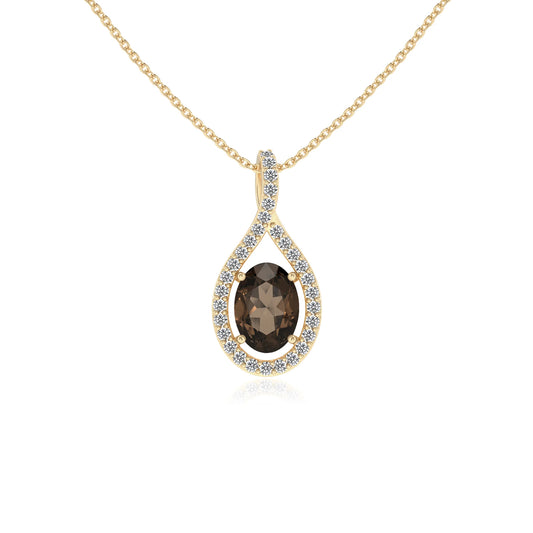 natural smoky-quartz oval solitaire necklaces in yellow gold