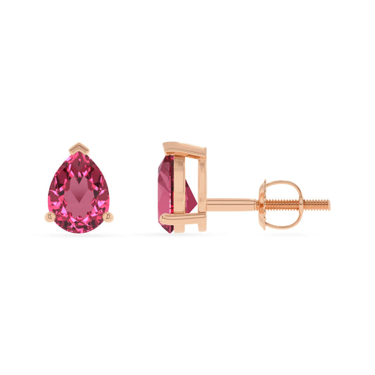 lab grown pink tourmaline pear stud earrings in rose gold
