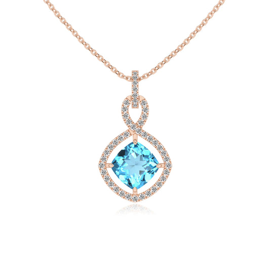 natural swiss-blue-topaz cushion infinity necklaces in rose gold