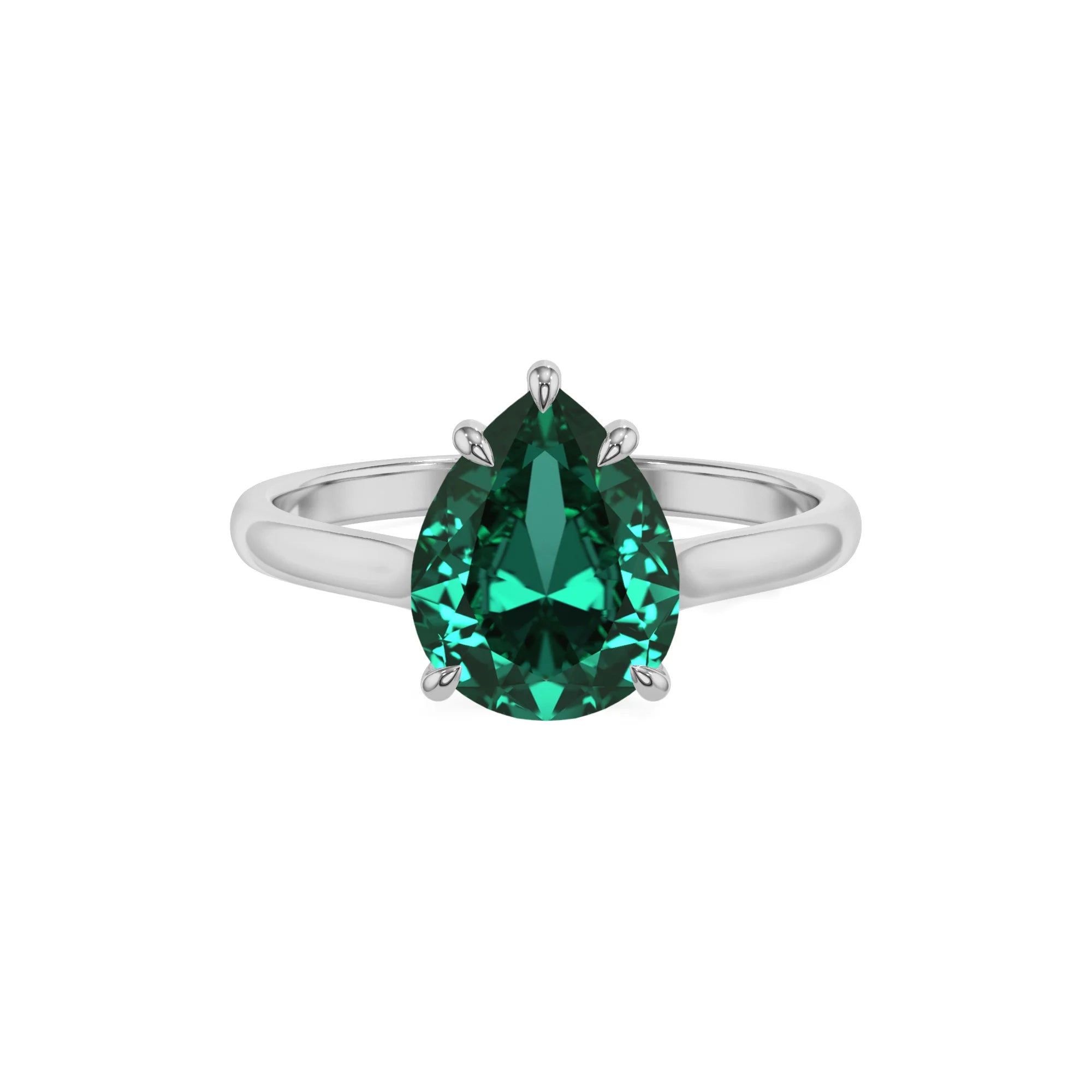 lab grown emerald pear solitaire rings in white gold