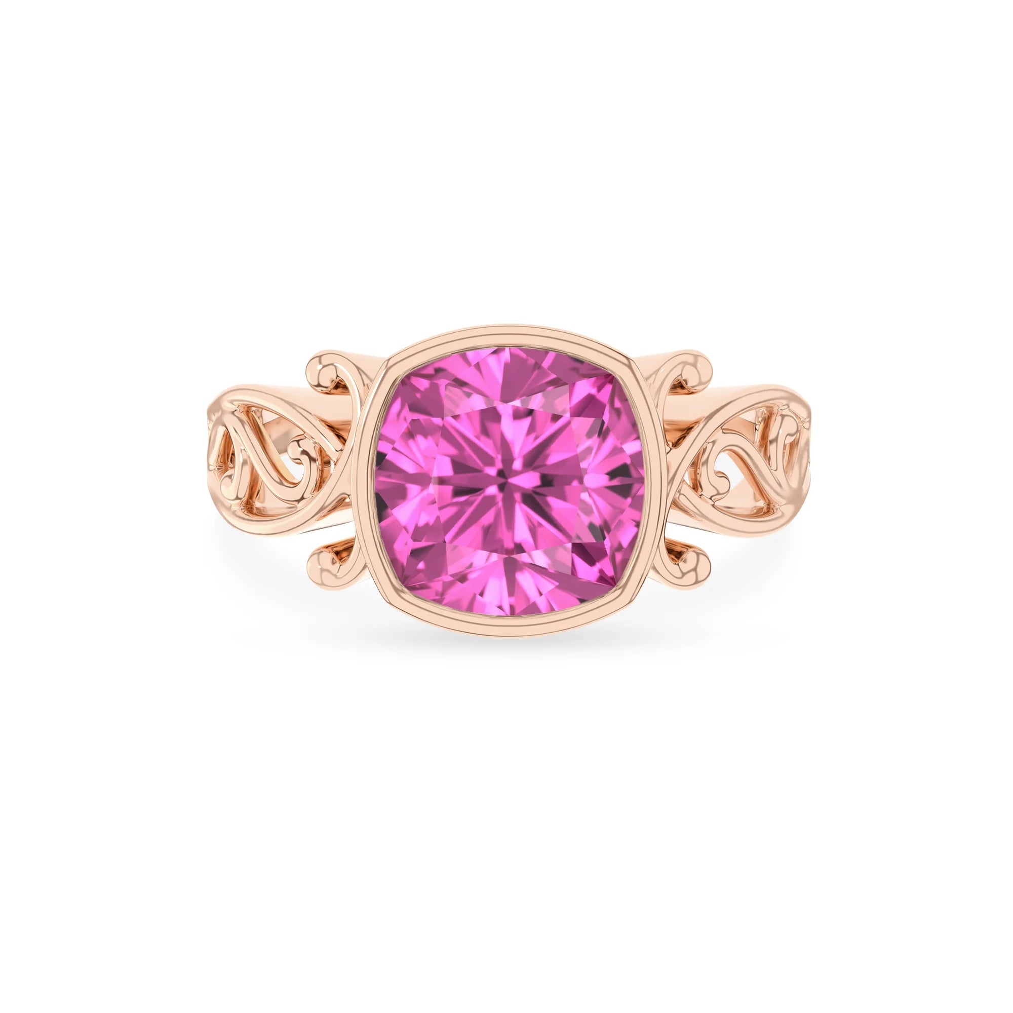 lab grown pink-sapphire cushion solitaire rings in rose gold