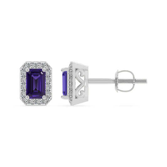 lab grown tanzanite emerald cut stud earrings in sterling silver