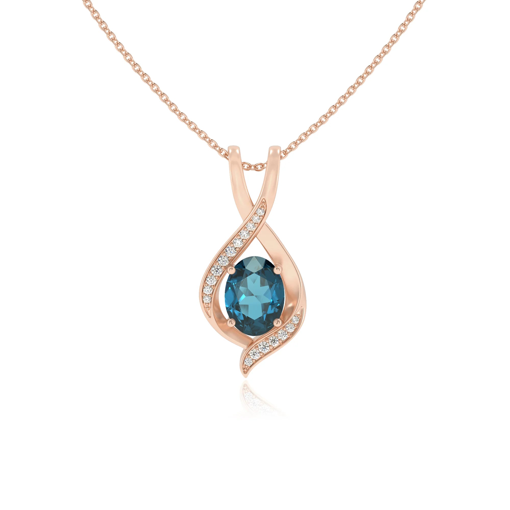 natural london-blue-topaz oval solitaire necklaces in rose gold