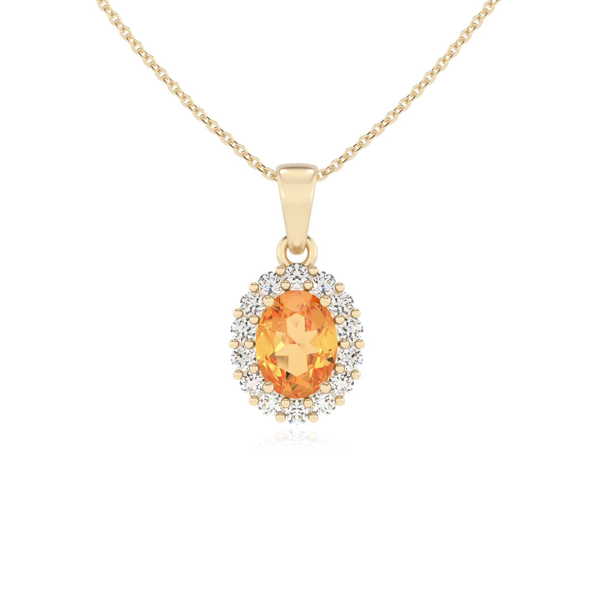 lab grown citrine oval solitaire necklaces in yellow gold