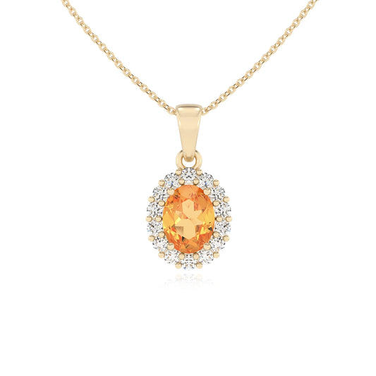 lab grown citrine oval solitaire necklaces in yellow gold