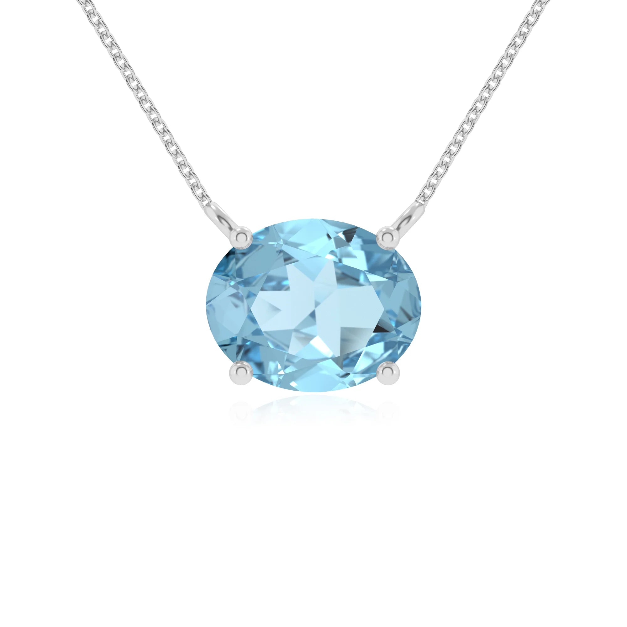 lab grown aquamarine oval solitaire necklaces in platinum