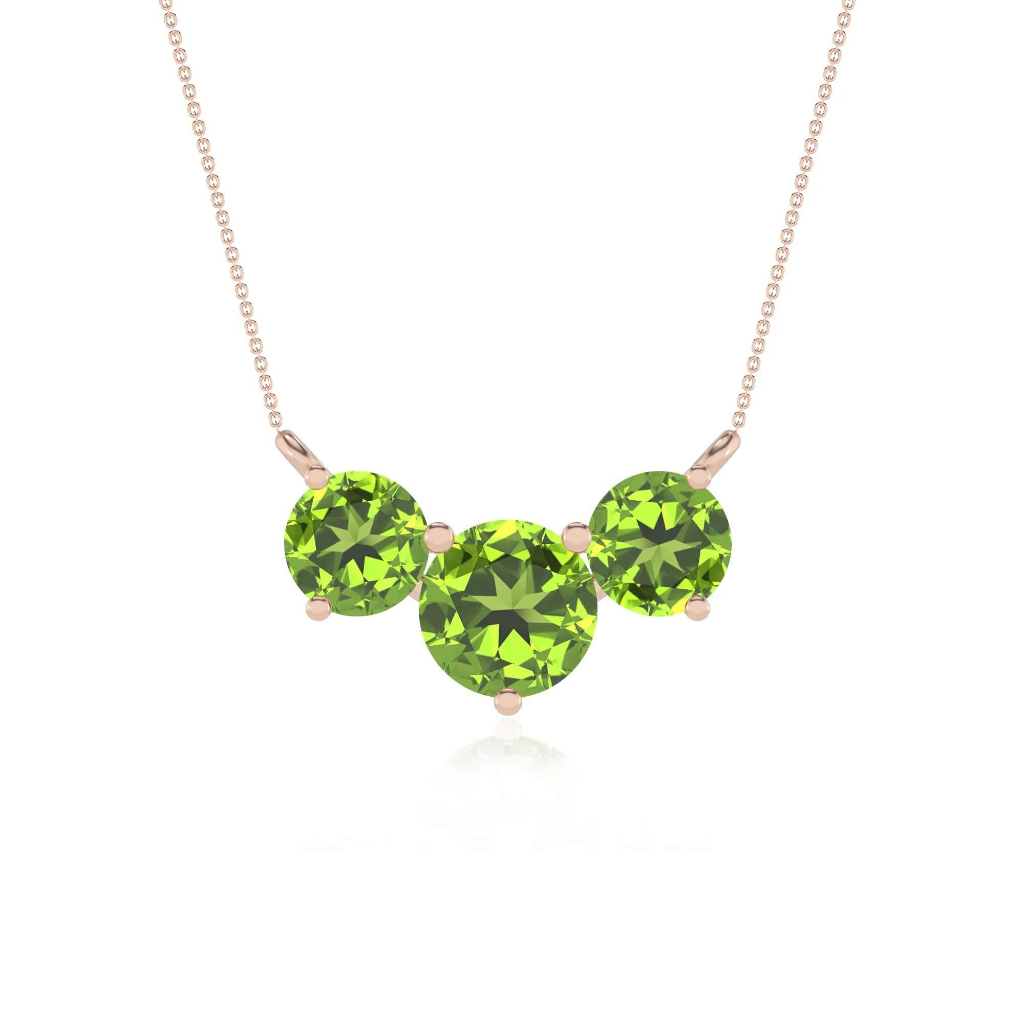 natural peridot round solitaire v-bale necklaces in rose gold
