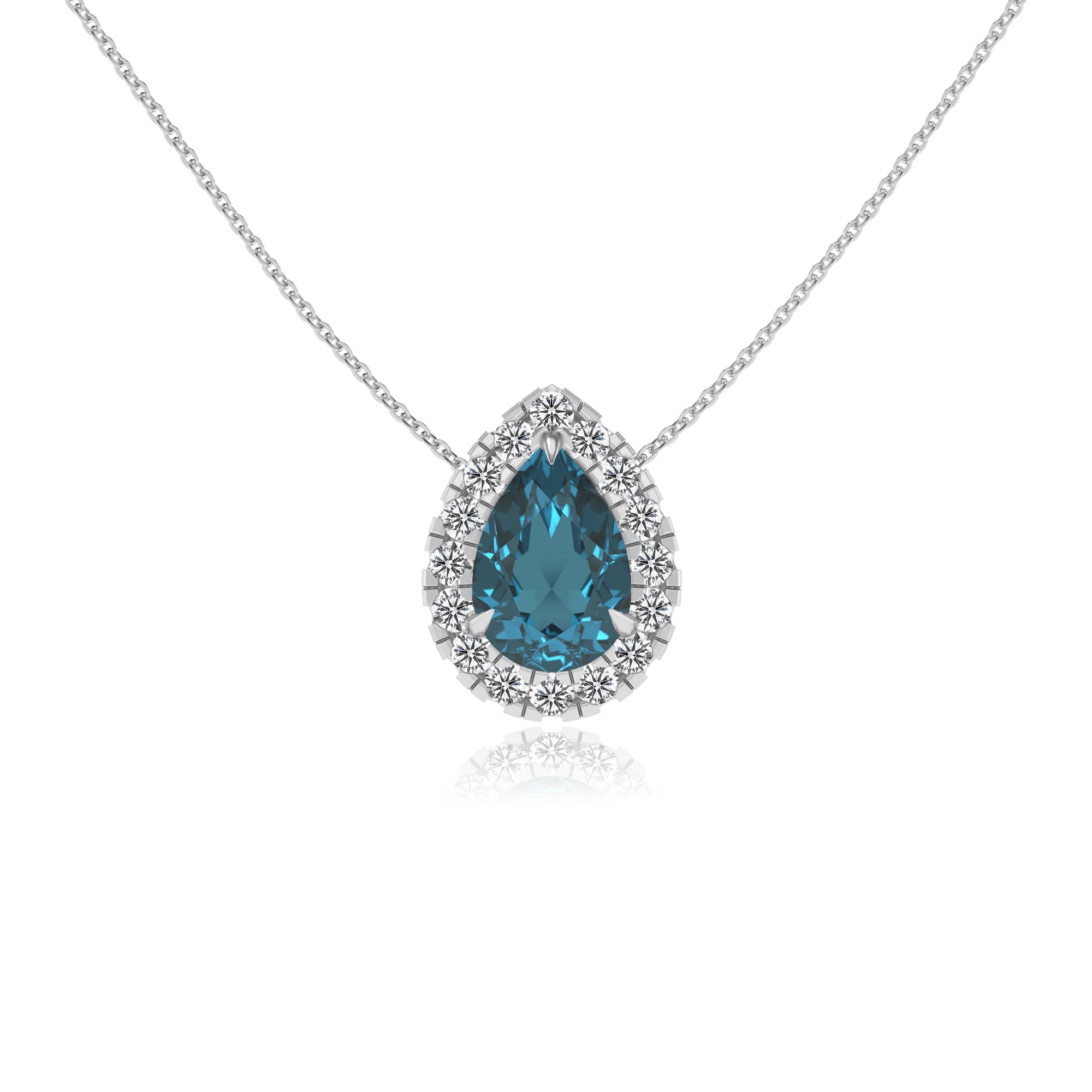 natural london blue topaz pear solitaire necklaces in white gold