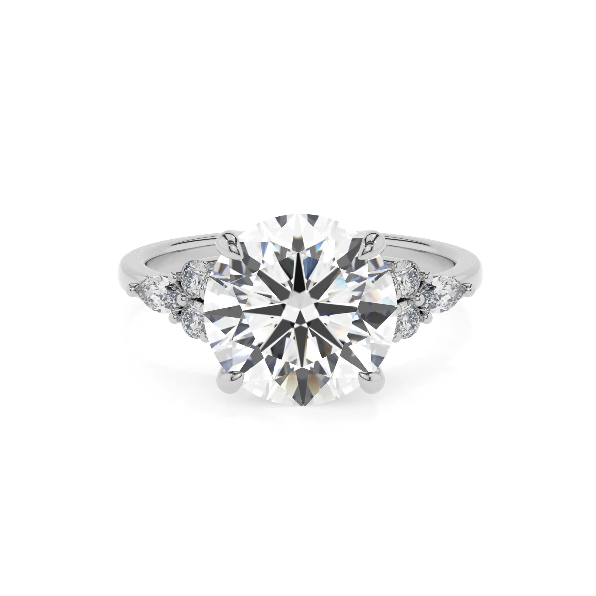 lab grown moissanite round solitaire rings in white gold