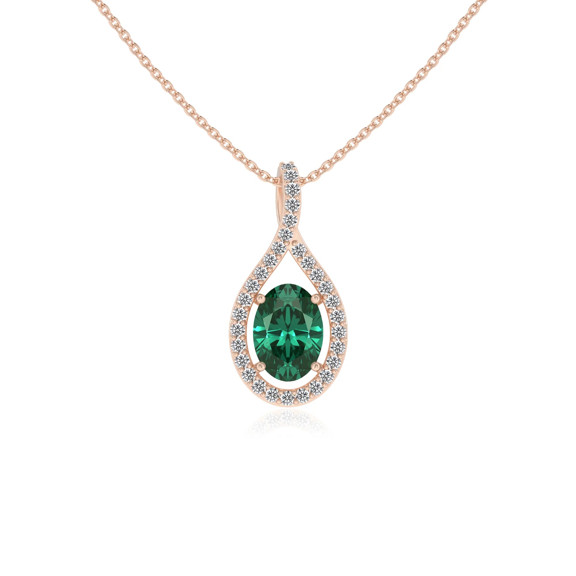 lab grown emerald oval solitaire necklaces in rose gold