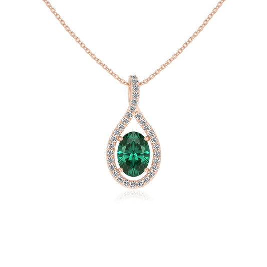 lab grown emerald oval solitaire necklaces in rose gold