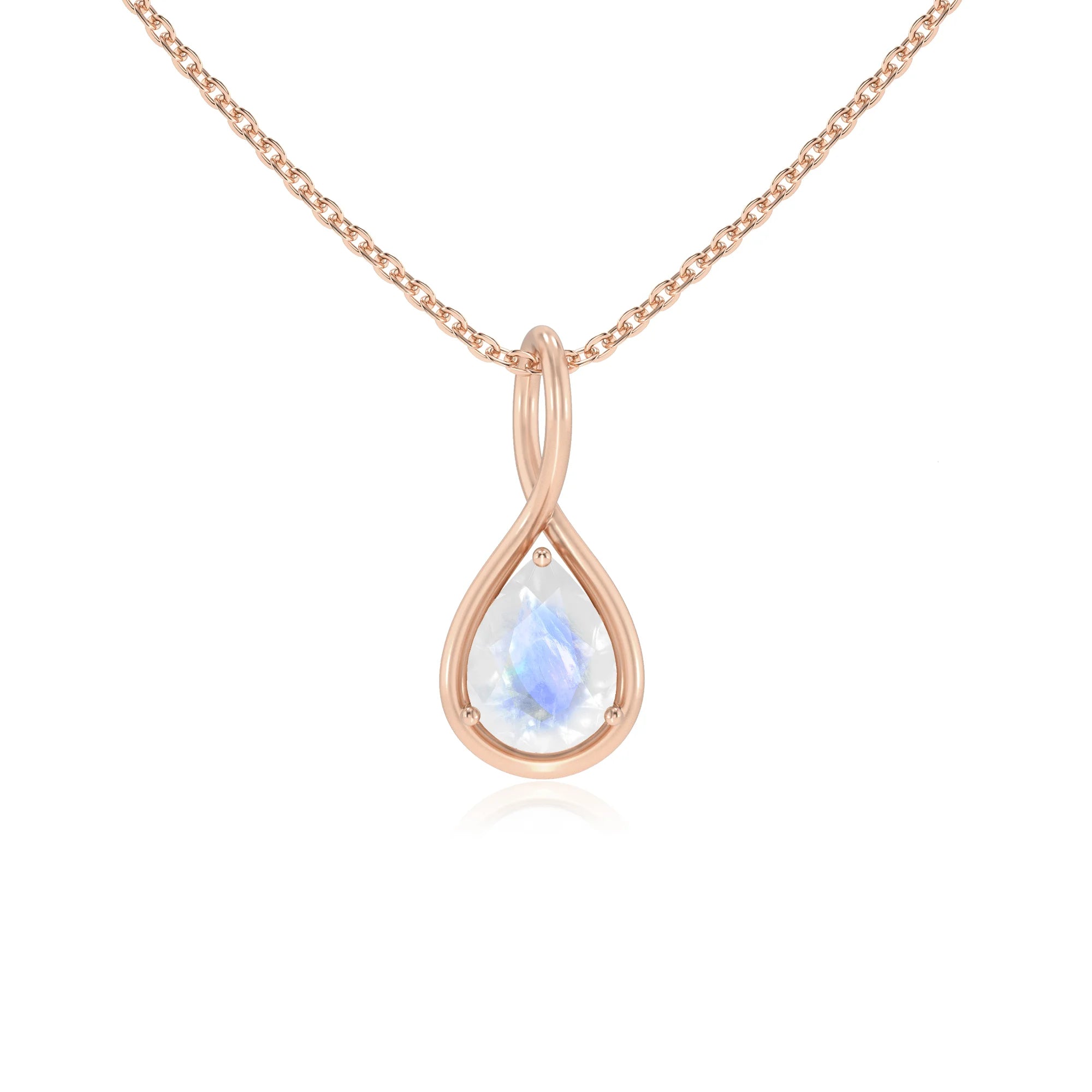 natural rainbow-moonstone pear solitaire necklaces in rose gold