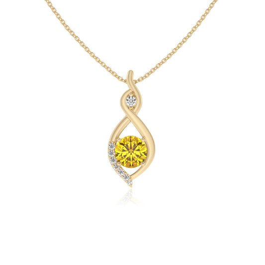 lab grown yellow-sapphire round solitaire necklaces in yellow gold