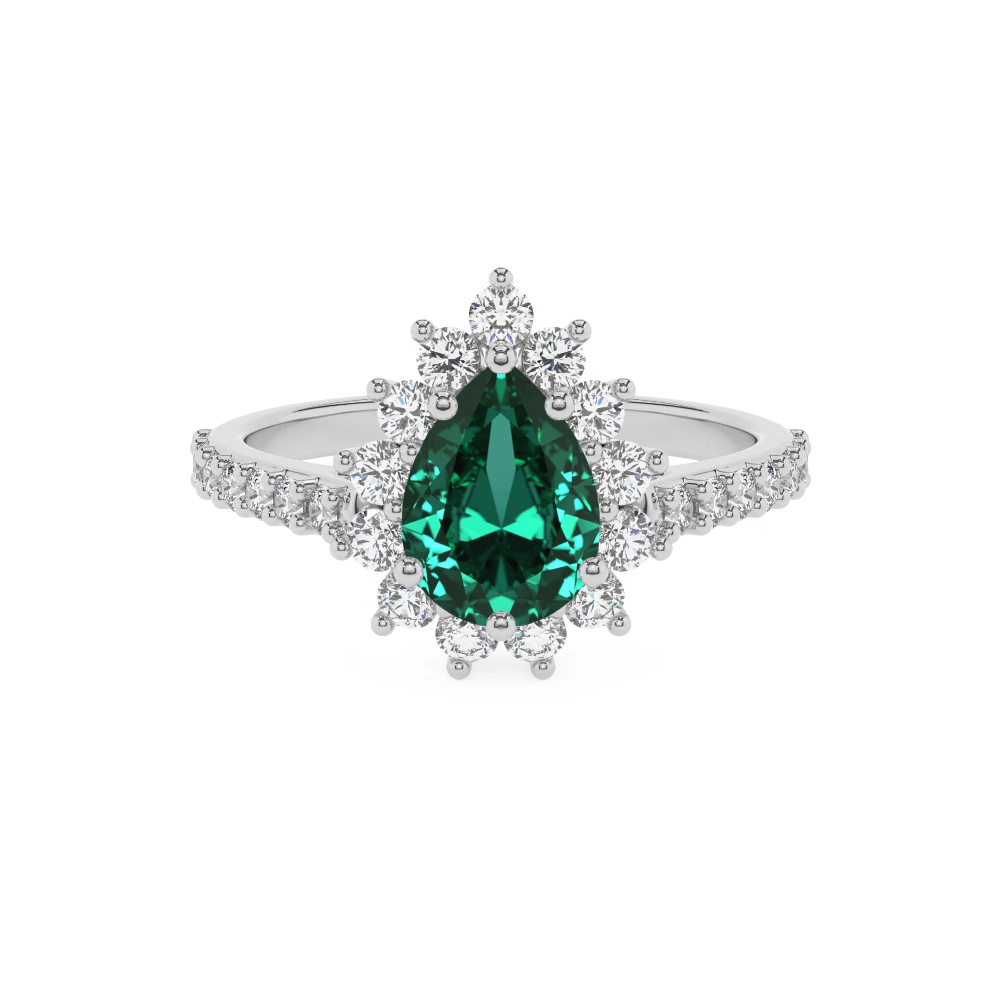 lab grown emerald pear solitaire rings in platinum