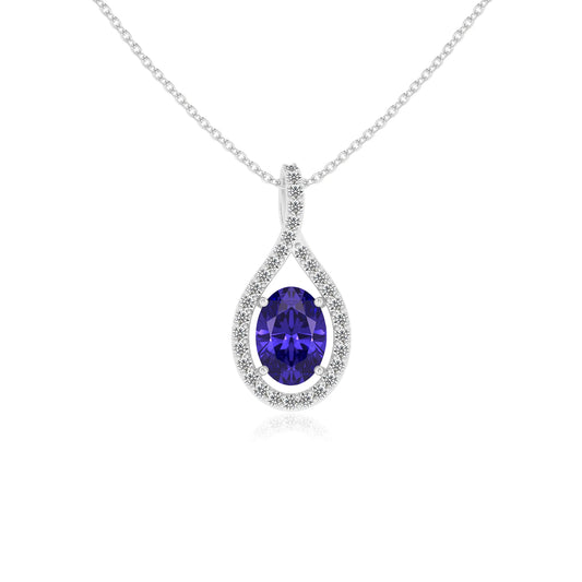 lab grown tanzanite oval solitaire necklaces in platinum