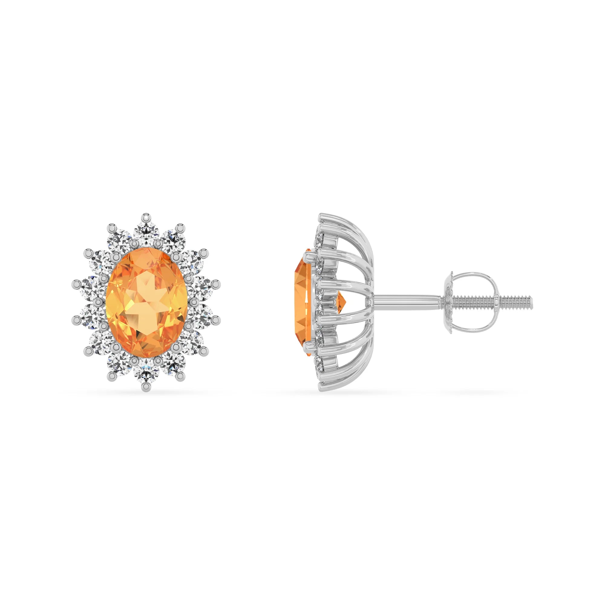 lab grown citrine oval stud earrings in white gold
