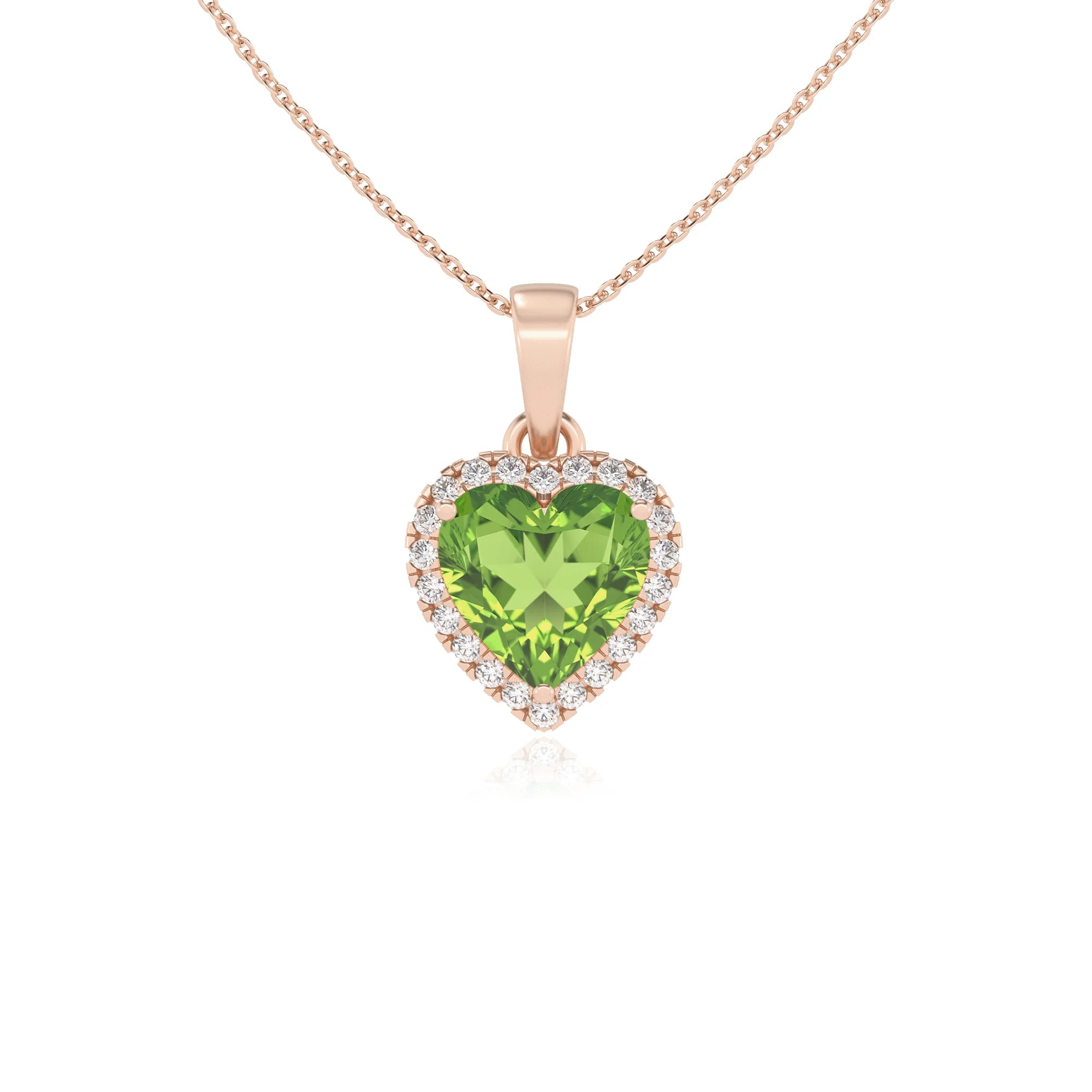 natural peridot heart solitaire necklaces in rose gold