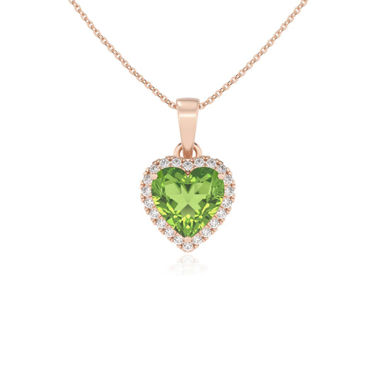 natural peridot heart solitaire necklaces in rose gold