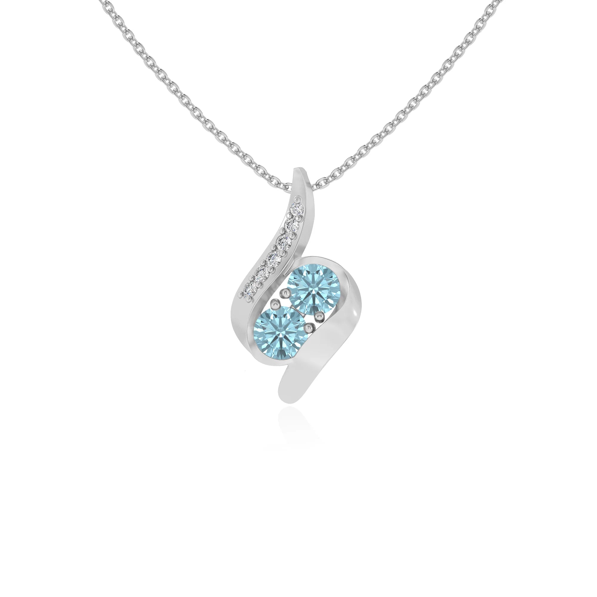 lab grown aquamarine round solitaire v-bale necklaces in sterling silver