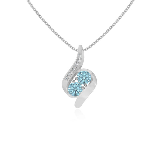 lab grown aquamarine round solitaire v-bale necklaces in sterling silver