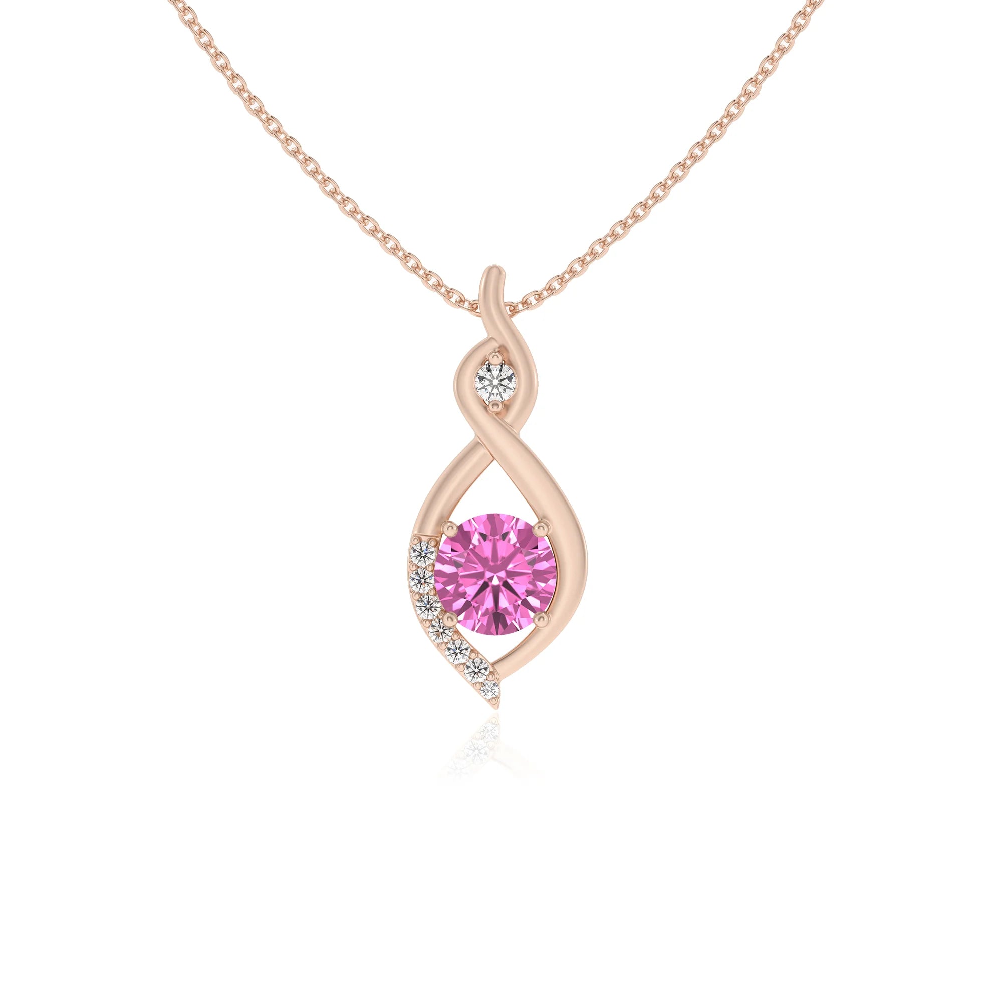lab grown pink-sapphire round solitaire necklaces in rose gold