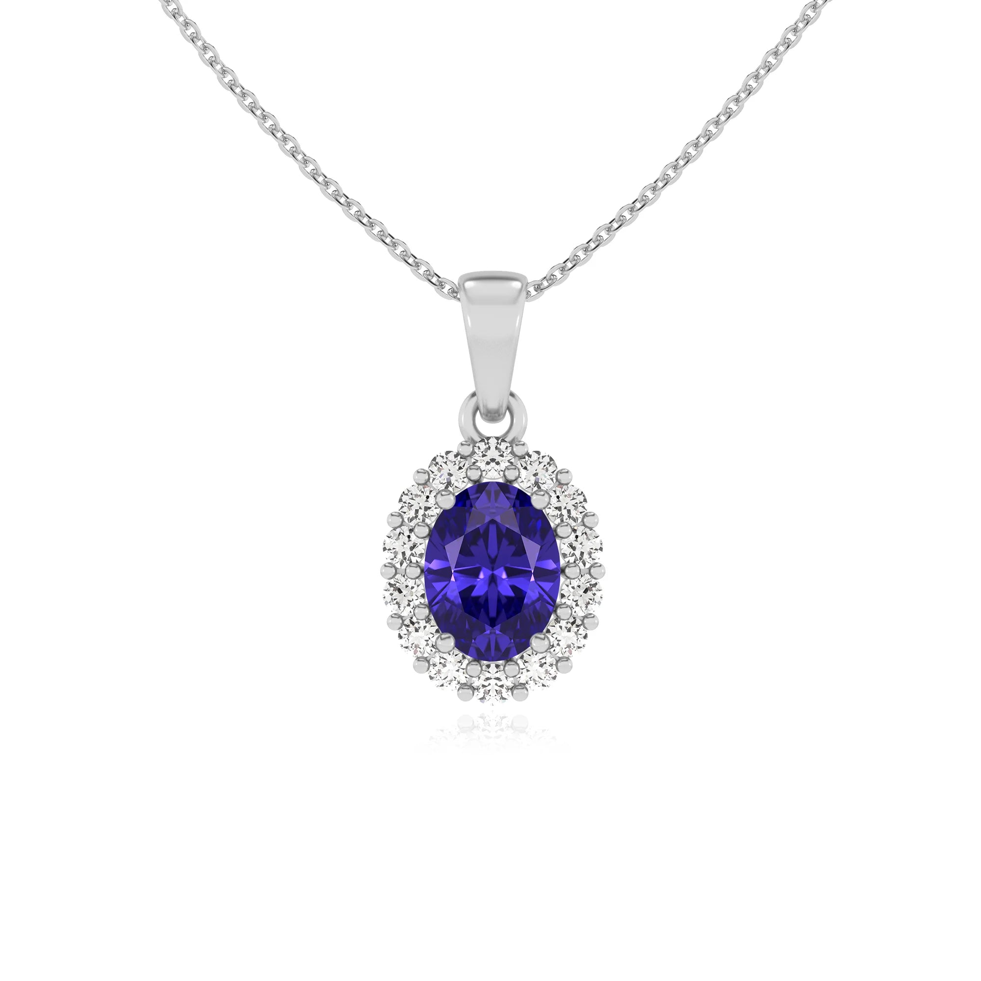 lab grown tanzanite oval solitaire necklaces in white gold