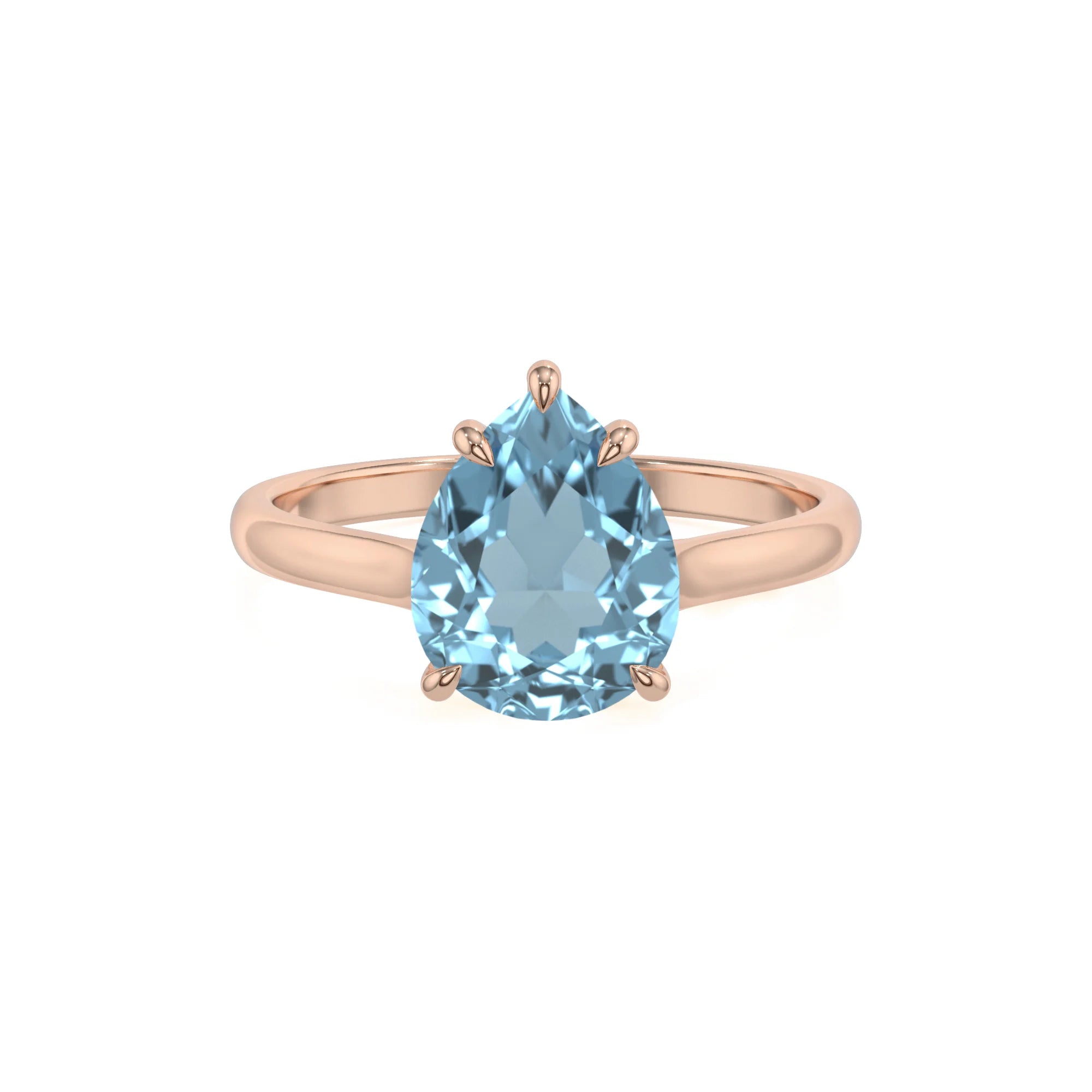 lab grown aquamarine pear solitaire rings in rose gold