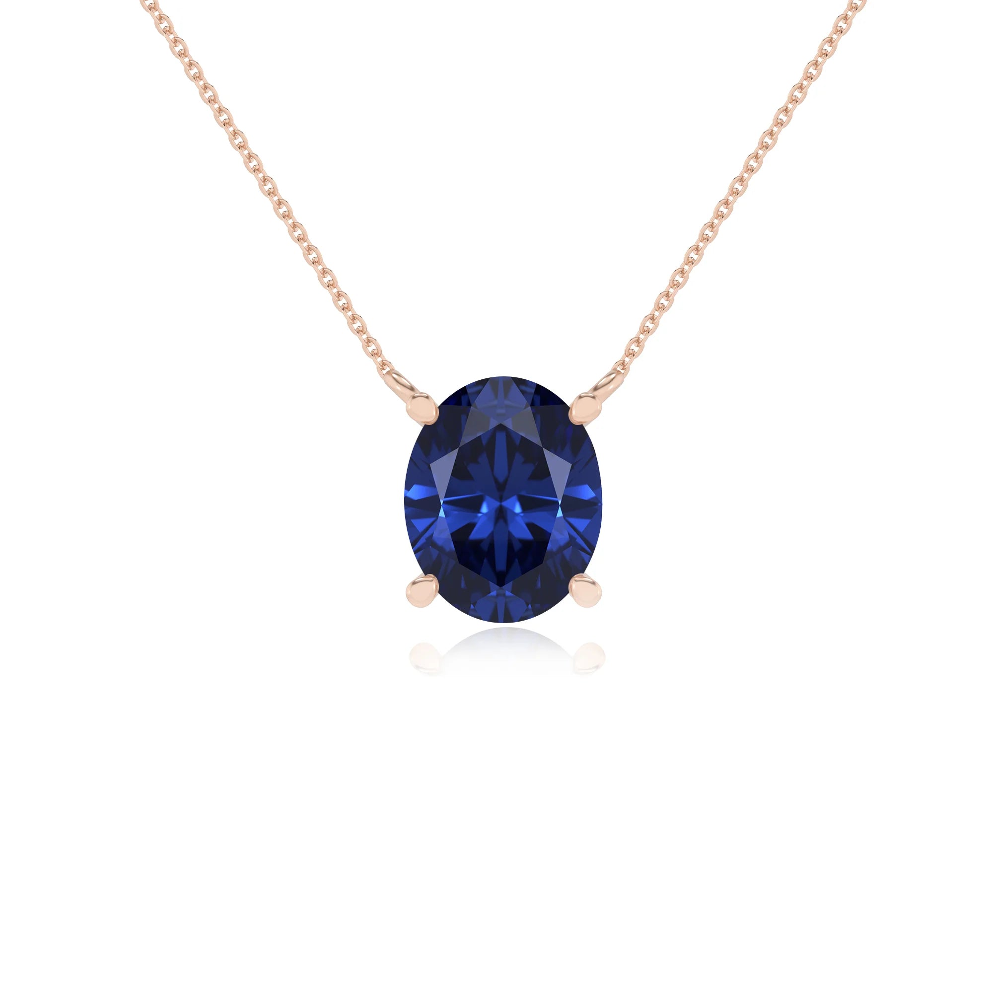 lab grown blue-sapphire oval solitaire necklaces in rose gold