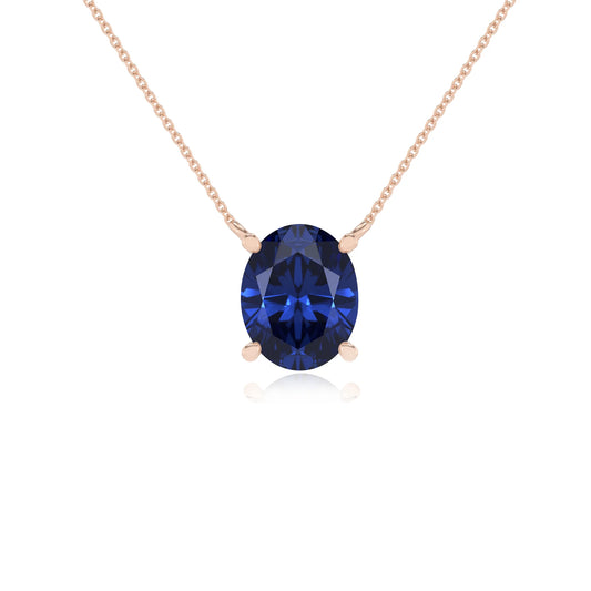 lab grown blue-sapphire oval solitaire necklaces in rose gold