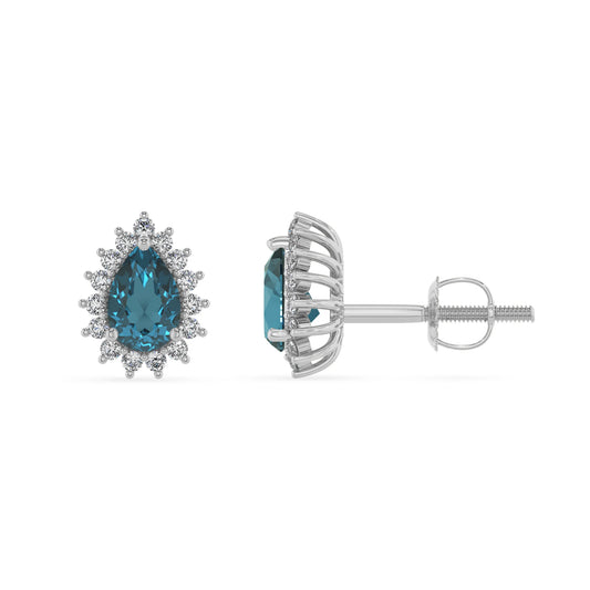 natural london blue topaz pear stud earrings in sterling silver