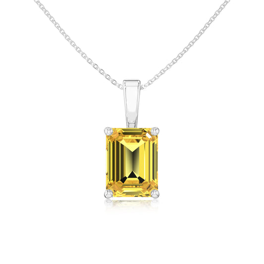 lab grown yellow-sapphire emerald cut solitaire necklaces in platinum