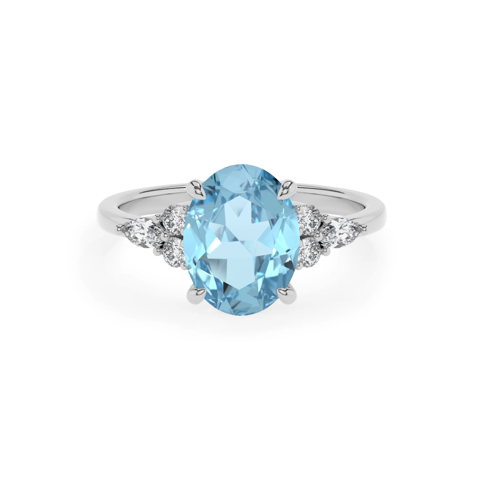 lab grown aquamarine oval solitaire rings in white gold